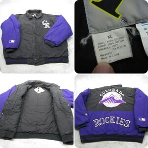 Colorado Rockies Jacket Mens XL MLB Black Insulated Snap Bomber VTG 90's‎ Rare